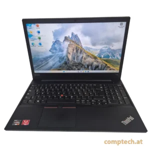 Aufgeklapptes Lenovo ThinkPad E595 refurbished mit Full-HD-Bildschirm und deutscher QWERTZ-Tastatur.