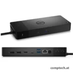 Dell WD22TB4 Thunderbolt 4 Dockingstation in Schwarz, mit Anschlüssen für 4K-Monitore und hoher Power Delivery für Laptops.