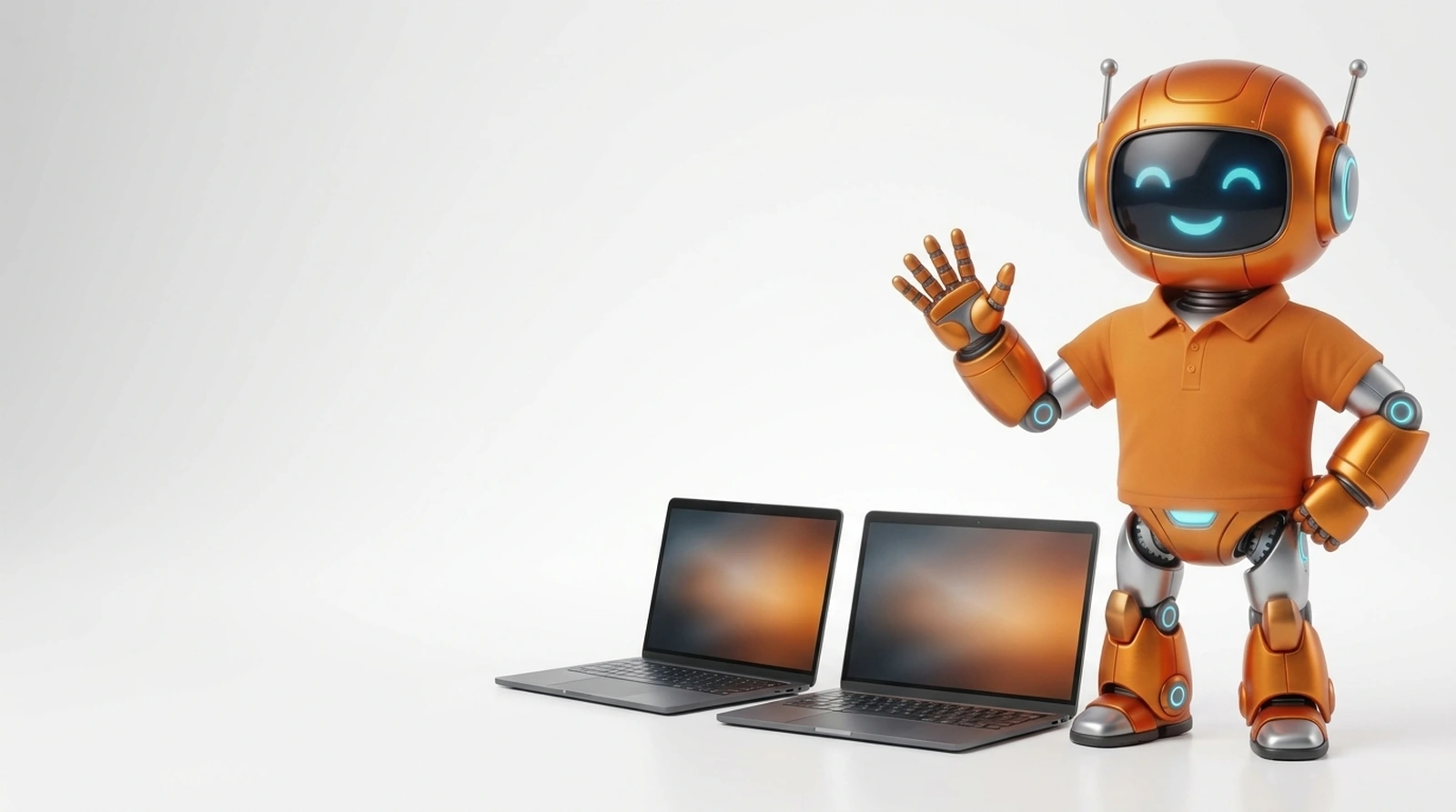 CT-Roboter-Maskottchen präsentiert zwei geöffnete generalüberholte Business-Notebooks – Notebooks ab 99 € bei CompTech in Wien