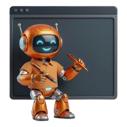 CT-Roboter-Maskottchen vor einem Browserfenster mit Stift – Webdesign und Landingpages für KMU bei CompTech in Wien