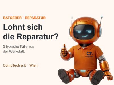 Lohnt sich die Reparatur? 5 typische Fälle – CompTech Maskottchen