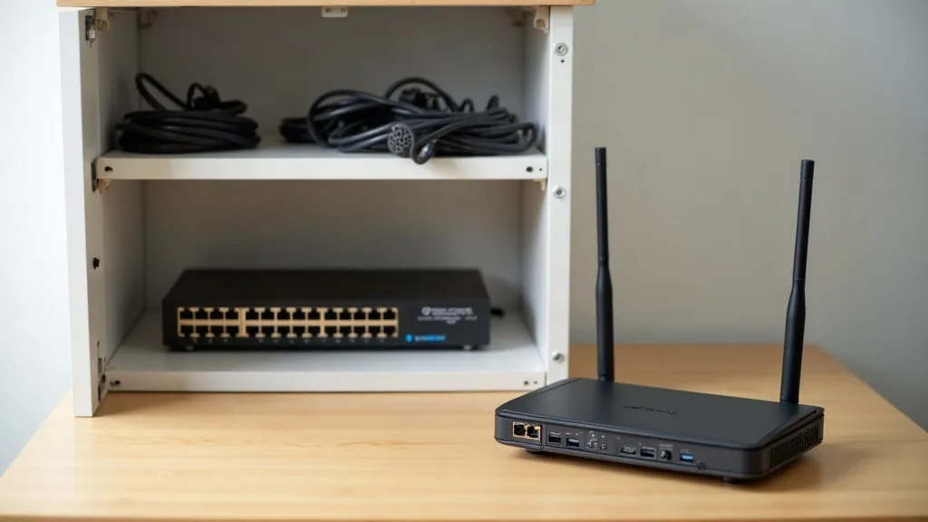 Netzwerkschrank mit Switch und sauberen Kabeln – Netzwerk und WLAN bei CompTech Wien