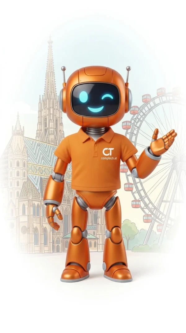 CompTech Maskottchen erklärt den IT-Ankauf in Wien und ganz Österreich